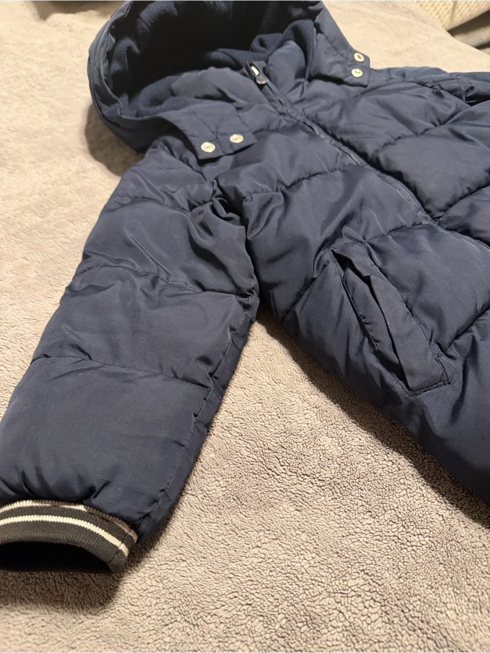 GAP Kids Size 4T Insulated Navy Hooded Puffer Jacket Winter Coat, Fleece Lined